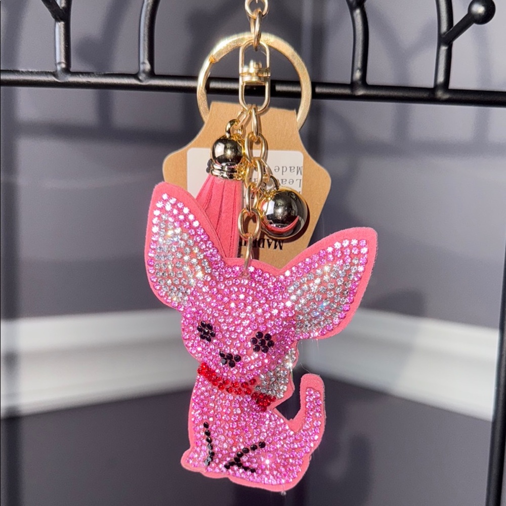Sparkling Pink Dog Keychain/bagcharm Accessory
